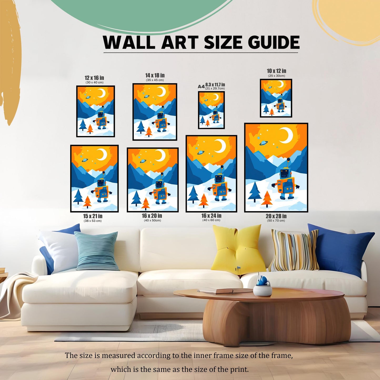 Robot in Snow Landscape Wood Framed Wall Art Giclée Print | Sci-Fi Kids Room Decor