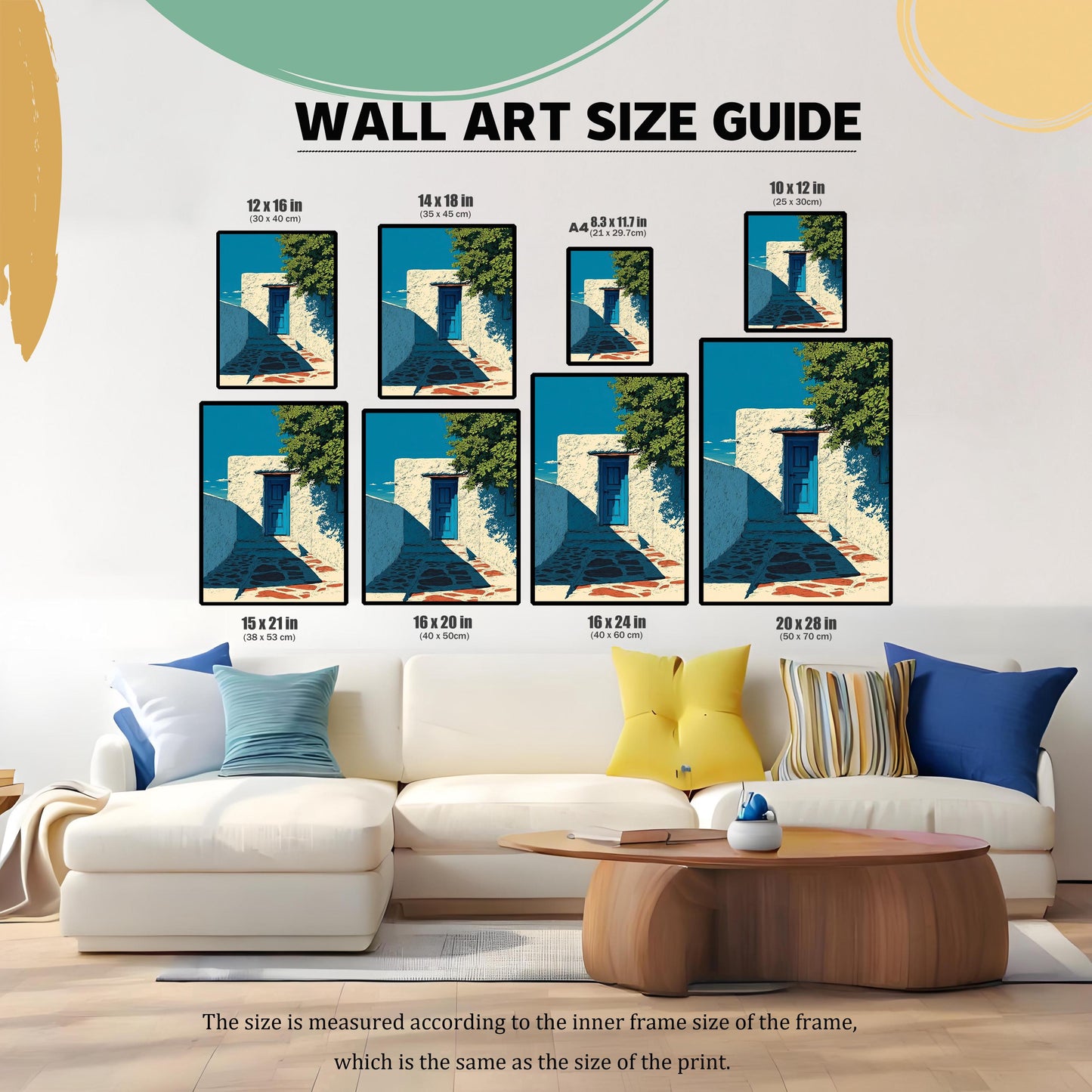 Greek Island Blue Door Art Print, Mediterranean Architecture Poster, Wood Framed Travel Giclée