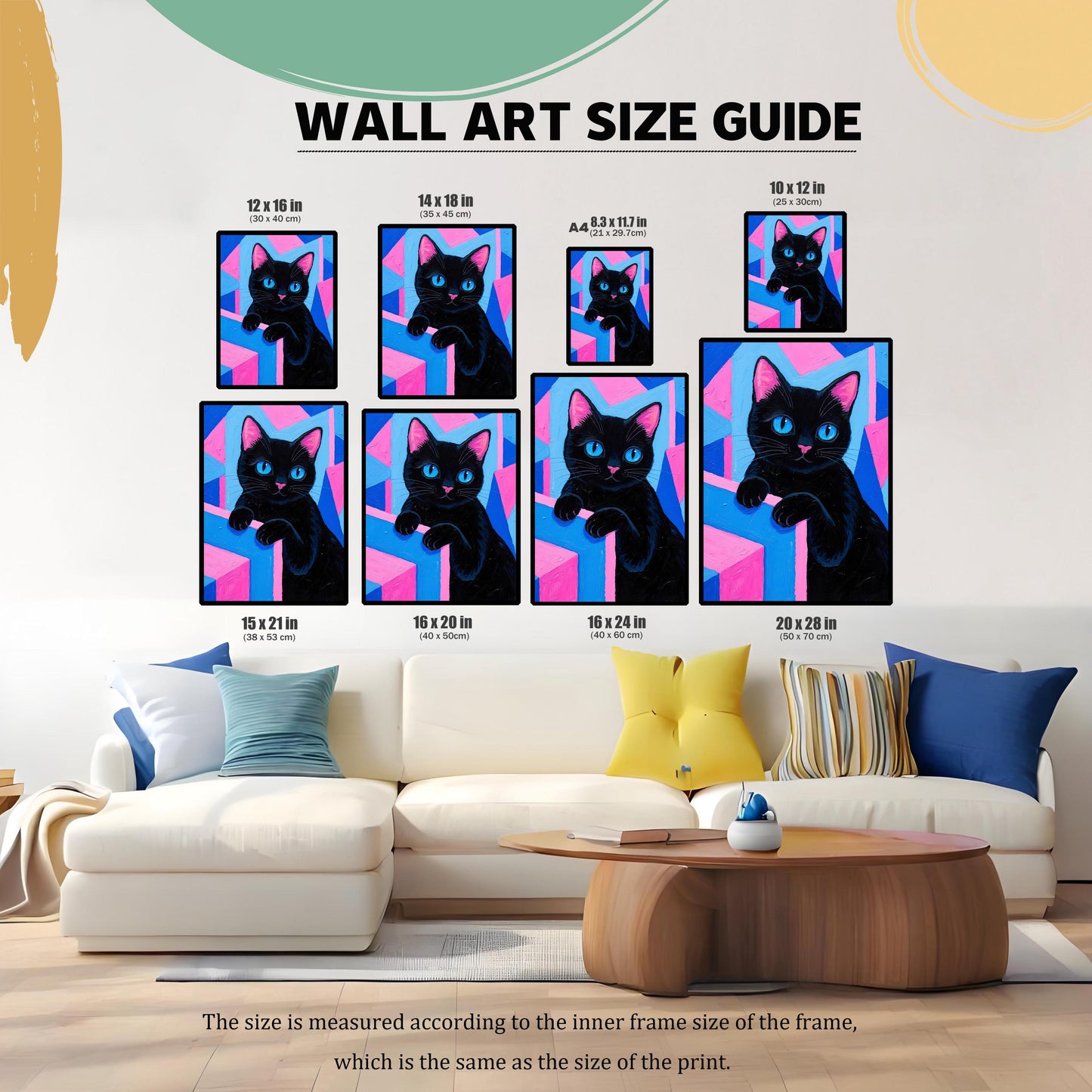 Wood Framed Black Cat Wall Art Print | Pet Portrait Pop Art Poster