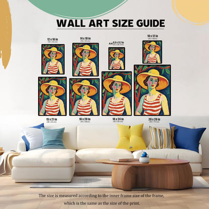 Woman with Straw Hat Art Print: Fauvist Style, Wood Frame