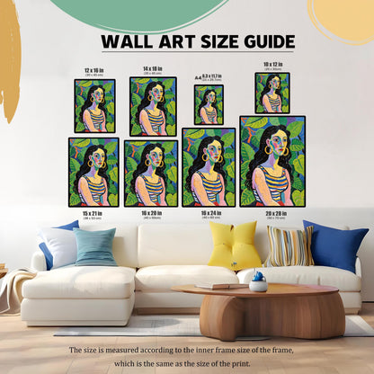 Abstract Tropical Woman Portrait Oil Painting Print | Wood Framed Wall Art Poster