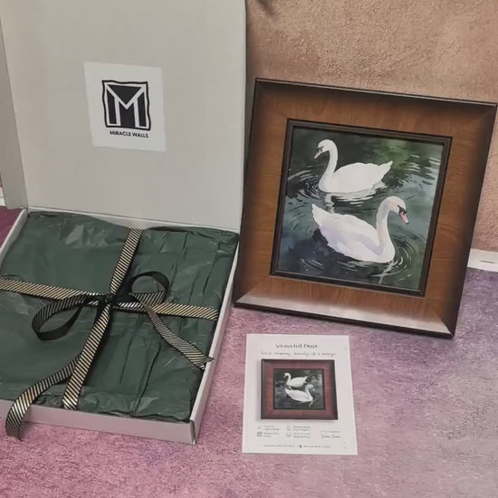 Graceful White Swans Art - Framed Watercolor Giclée Print Wall Hanging