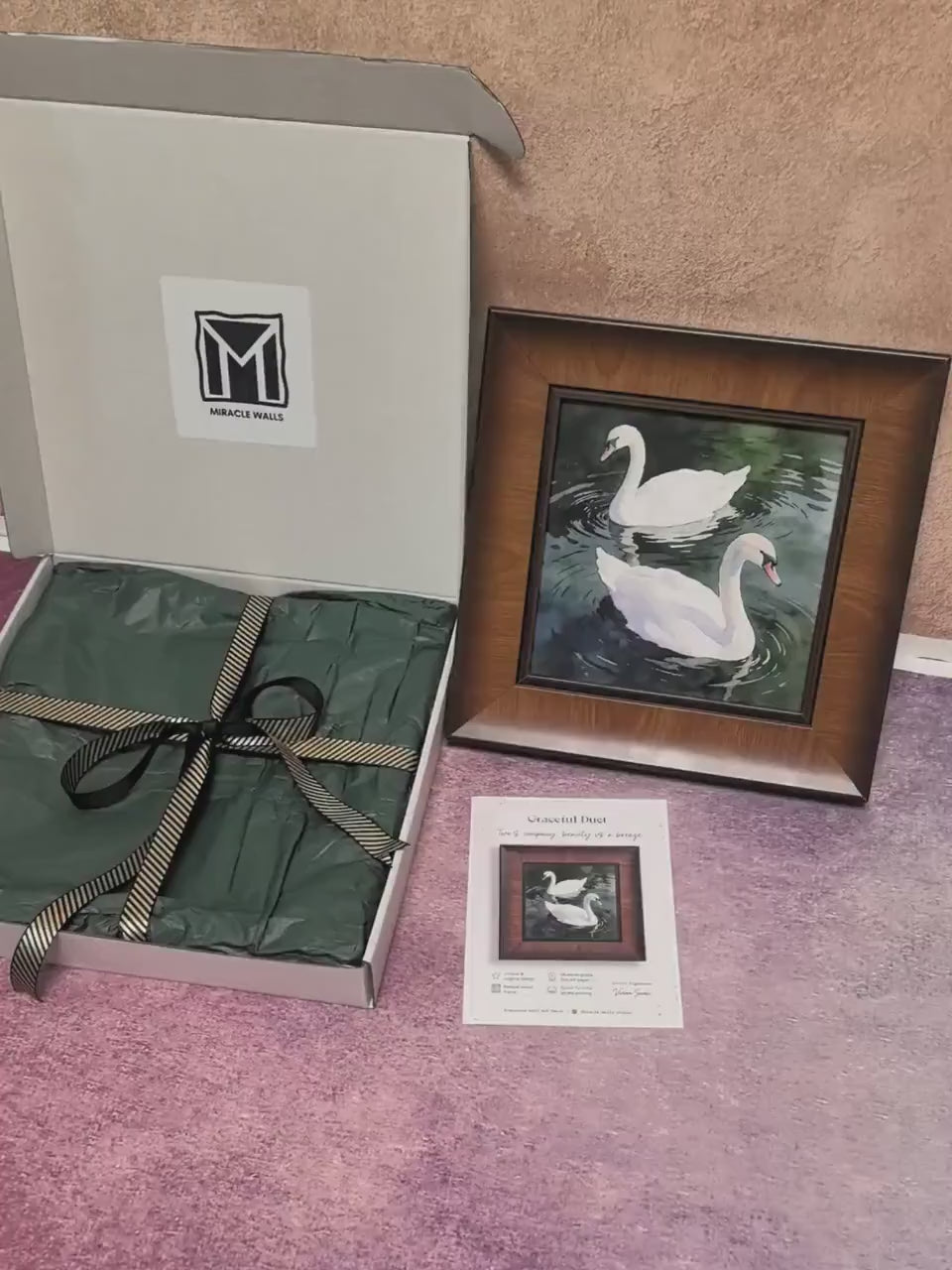 Graceful White Swans Art - Framed Watercolor Giclée Print Wall Hanging