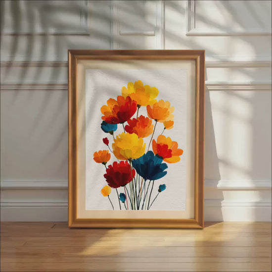 Watercolor Floral Bunch Art Print Giclée: Wood Frame, Wall Hanging Decor