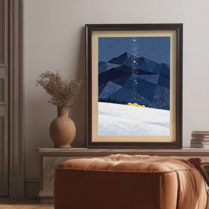 Winter Snow Night Sky Mountain Landscape Print | Wood Framed Giclee Poster