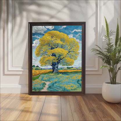 Golden Tree Giclée Print: Impressionist Wood Framed Wall Art