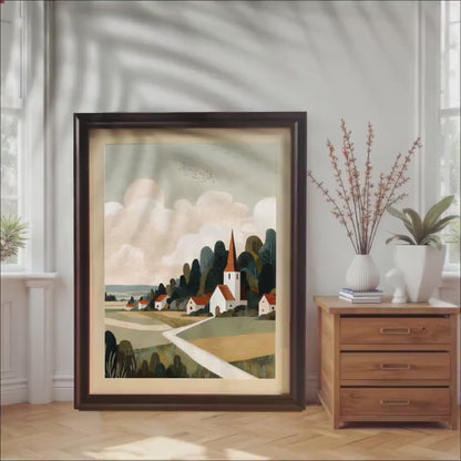 European Village Framed Wall Art - Pastoral Landscape Print - Wood Framed Countryside Home Decor