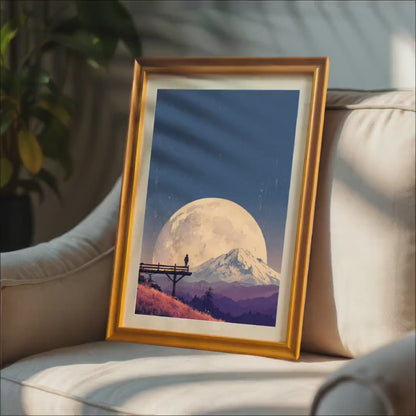 Giant Full Moon Mountain View Wood Framed Art Print