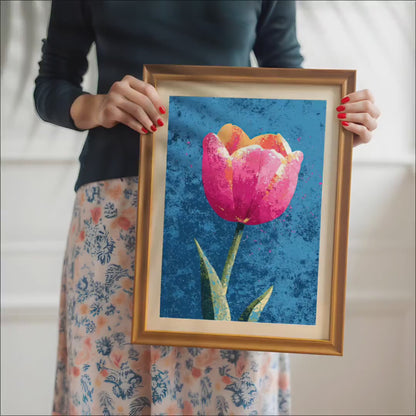 Pink Tulip Art Painting Print: Wood Framed Giclée Wall Art Poster