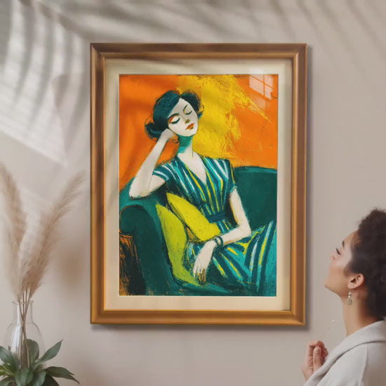 Relaxing Figure Woman Portrait Wood Framed Wall Art Print