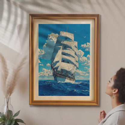 Ocean Seascape Nautical Sailing Ship Print Framed Wall Art Decor