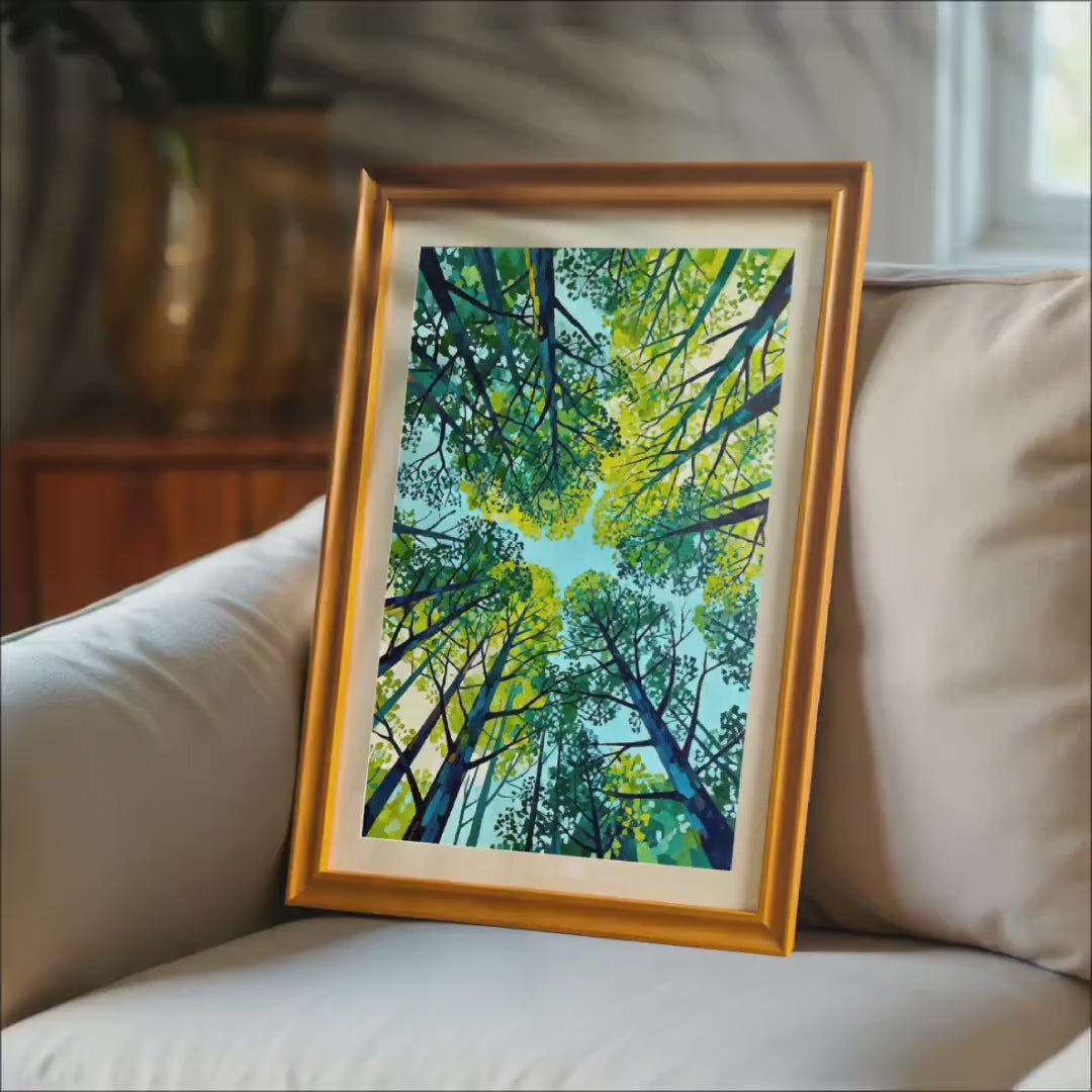 Green Tree Forest Woodland Nature Art Wood Framed Wall Decor