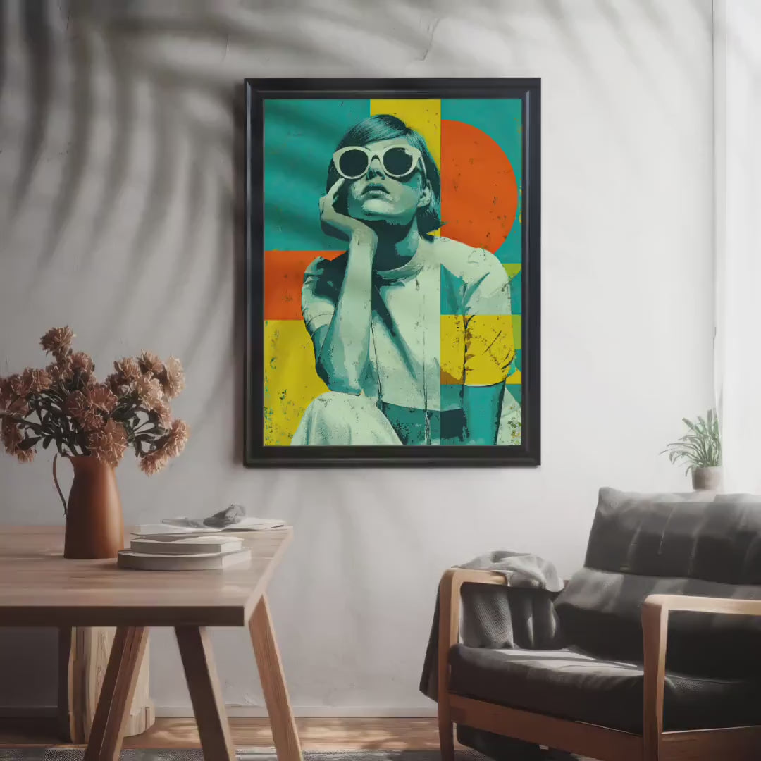Modern Geometric Woman with Sunglasses Pop Art Portrait Framed Wall Art Print