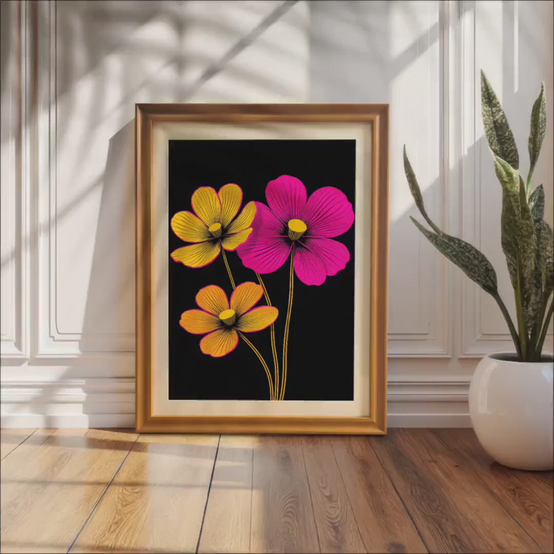Cosmos Flower Bloom Art Print,  Wood Framed Wall Decor, Giclée Poster