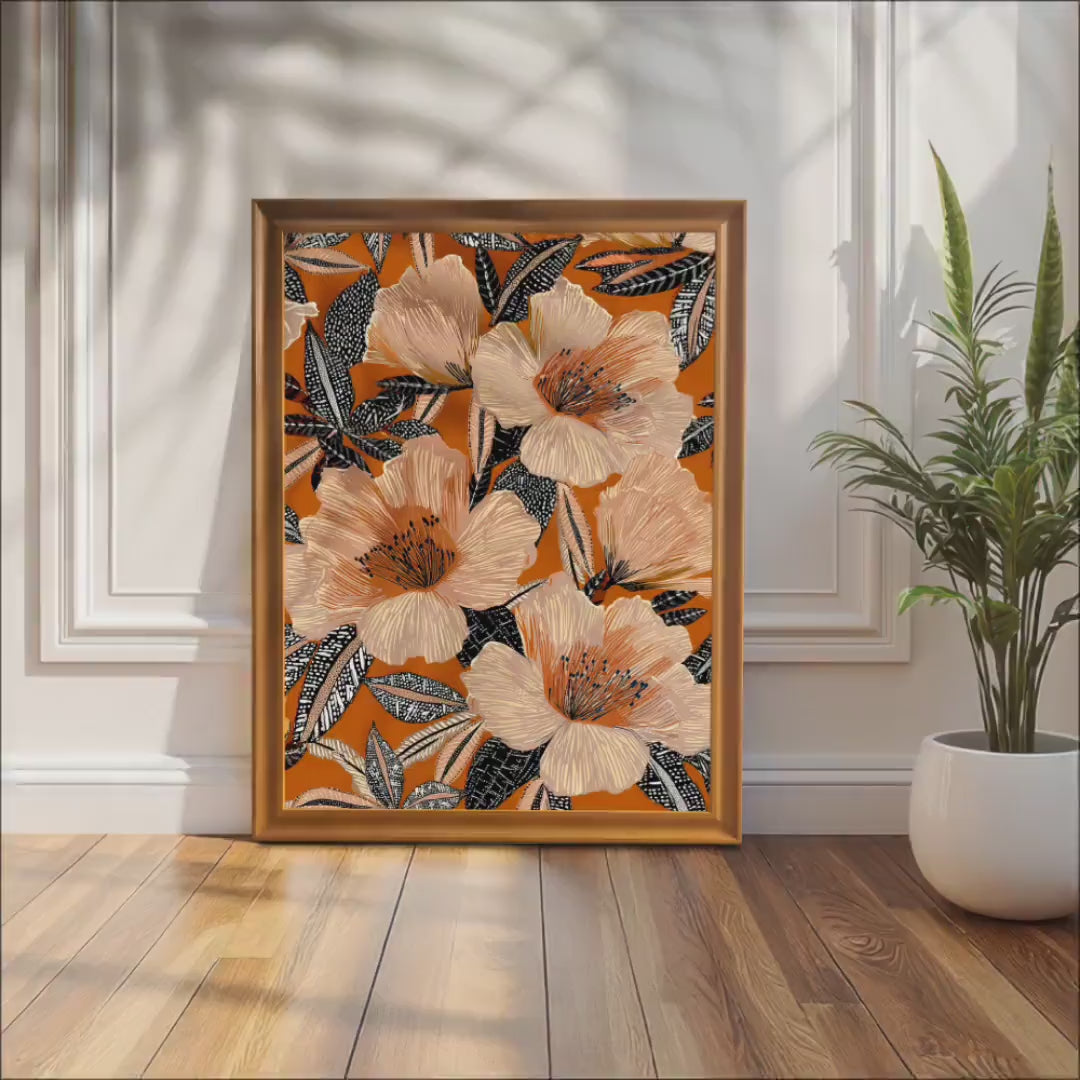Stylized Floral Wall Art Giclée Print: Wooden Frame, Wall Hanging Decor