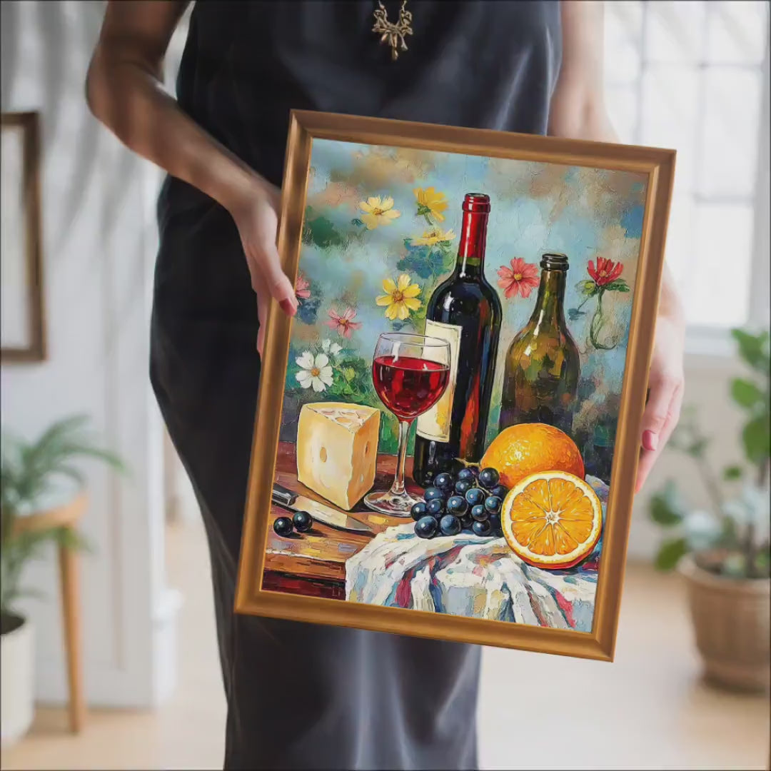 Wine and Cheese Still Life Framed Art Print: Kitchen Decor