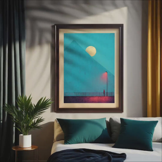 Modern Abstract  Moon Pyramid Wood Framed Wall Art Print