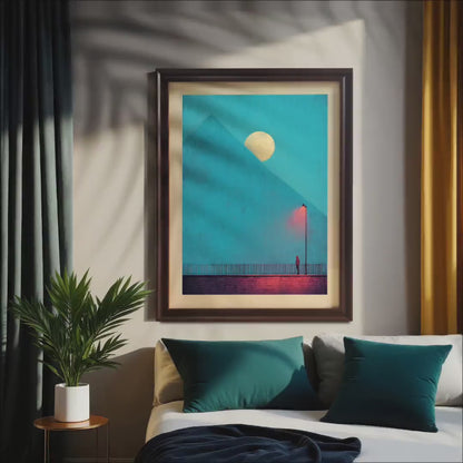 Modern Abstract  Moon Pyramid Wood Framed Wall Art Print