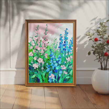Impasto Oil Painting Flower Wall Art Print: Wood Frame, Garden Theme Decor