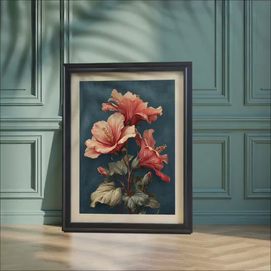 Vintage Hibiscus Flower Art Print, Wood Framed Wall Decor, Botanical Giclee Poster