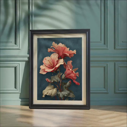 Vintage Hibiscus Flower Art Print, Wood Framed Wall Decor, Botanical Giclee Poster