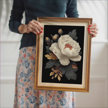 White Peony Floral Art Print | Wood Framed Botanical Wall Art | Elegant Giclee Poster