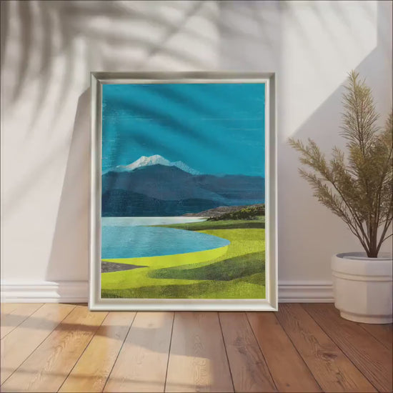Modern Minimalist Nature Landscape Mountain Lake Wood Framed Wall Art Print