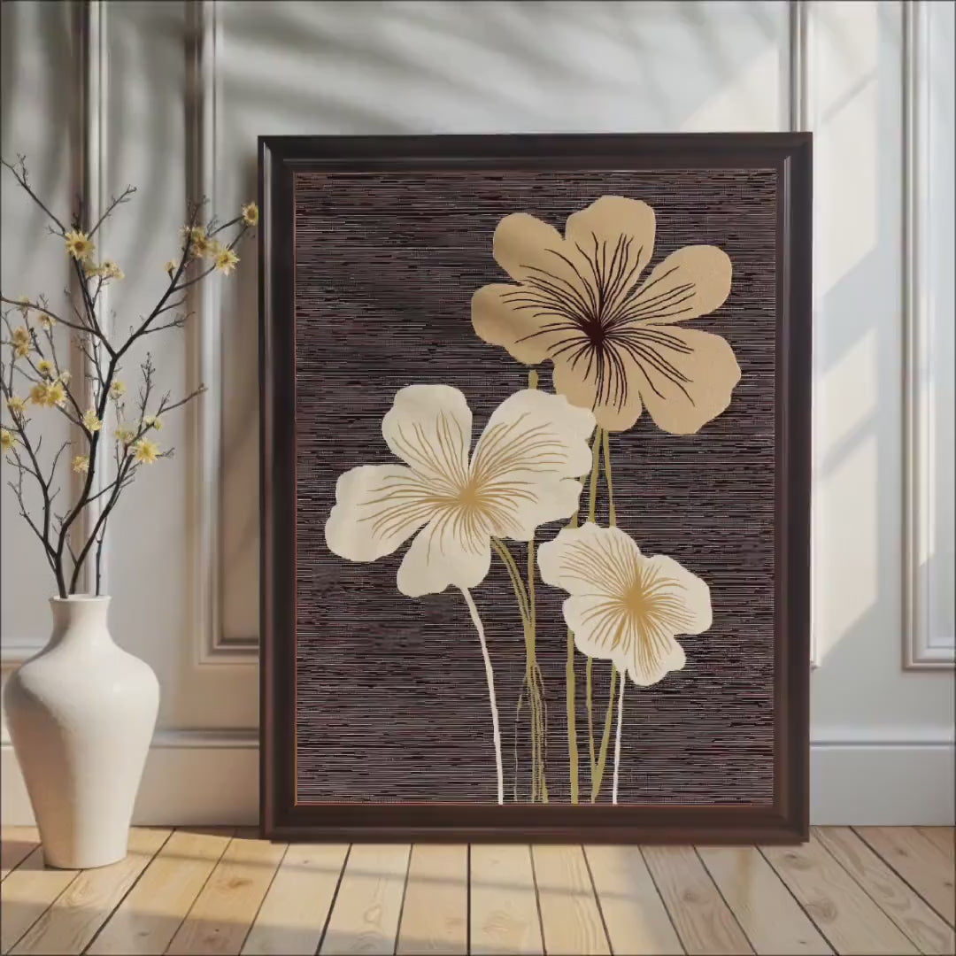 Minimalist Beige White Flower Art Print: Wall Decor, Wood Frame, Giclée