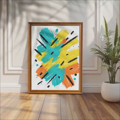 Abstract Colorful Brushstroke Art Print: Vibrant Pop Art Style, Modern Wall Decor,  Wood Frame