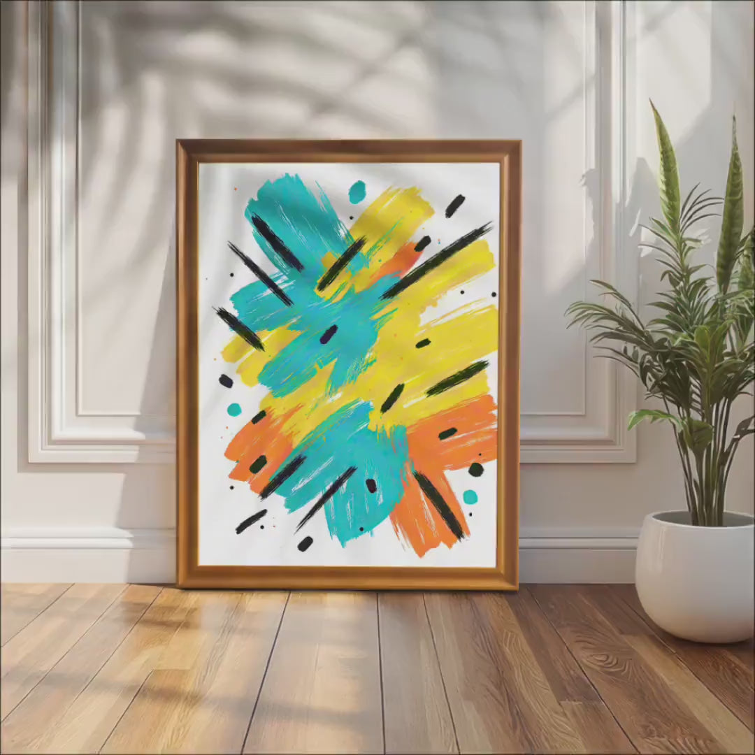 Abstract Colorful Brushstroke Art Print: Vibrant Pop Art Style, Modern Wall Decor,  Wood Frame
