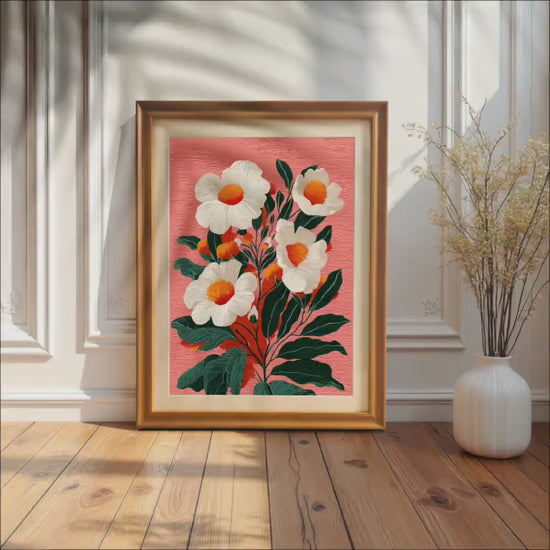 Boho White Flower Bouquet Wall Art Giclee Print: Wood Frame, Home Office Decor