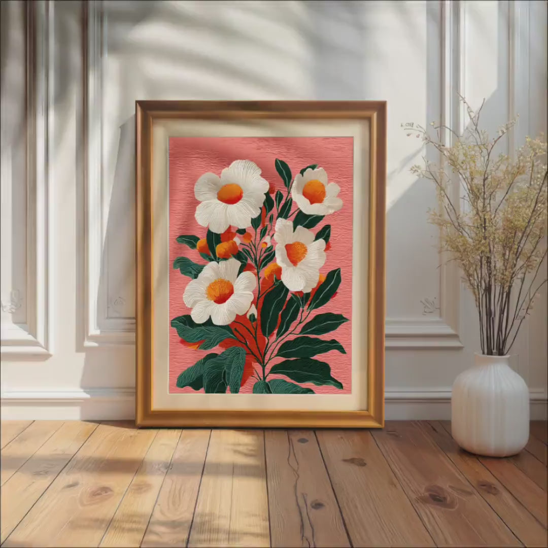 Boho White Flower Bouquet Wall Art Giclee Print: Wood Frame, Home Office Decor