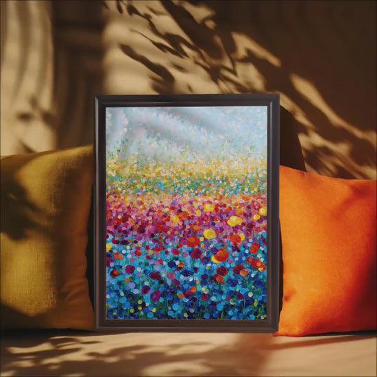 Abstract Impasto Flower Field Wood Framed Art Print