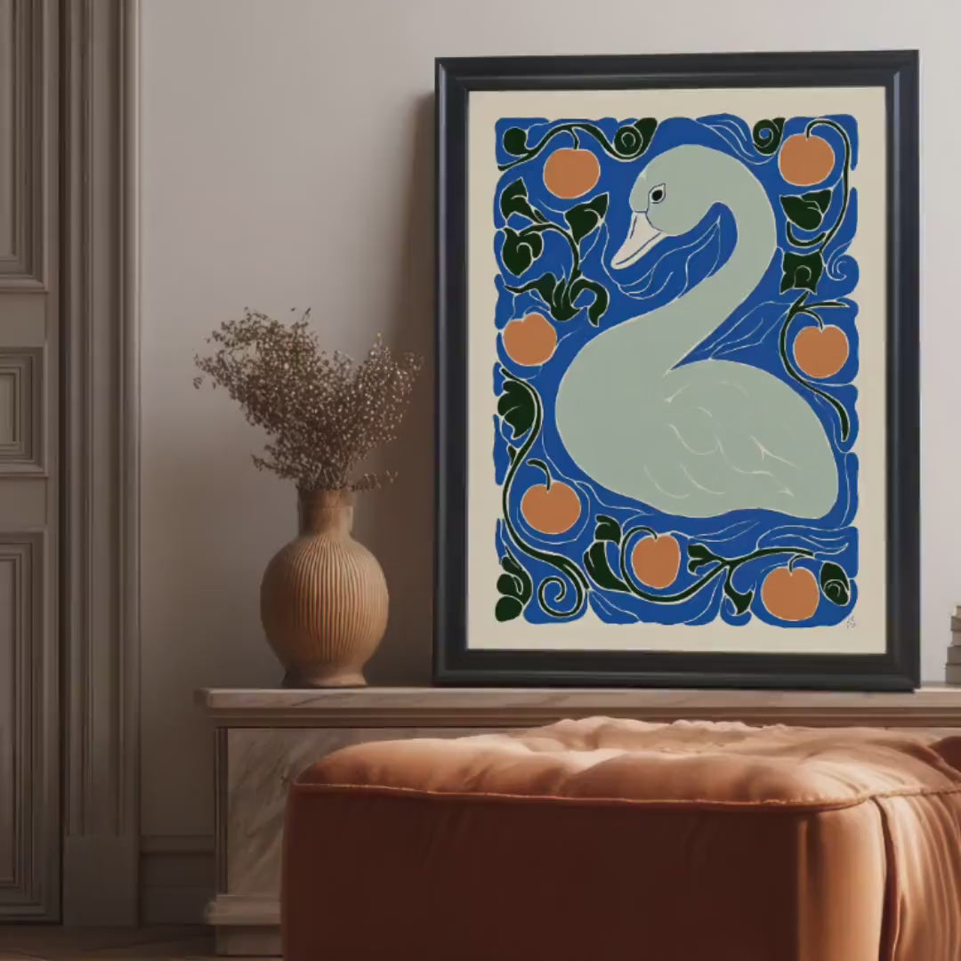 Art Nouveau Swan Print | Abstract Wall Art | Wood Framed Vintage Style Poster Home Decor