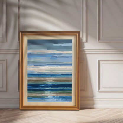 Physical Wood Framed Abstract Seascape Horizon Painting Art Print