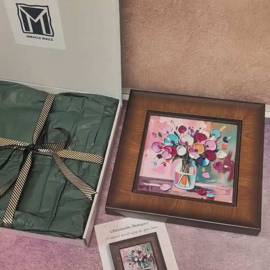 Vibrant Floral Impasto Wood Framed Square Giclée Art Print