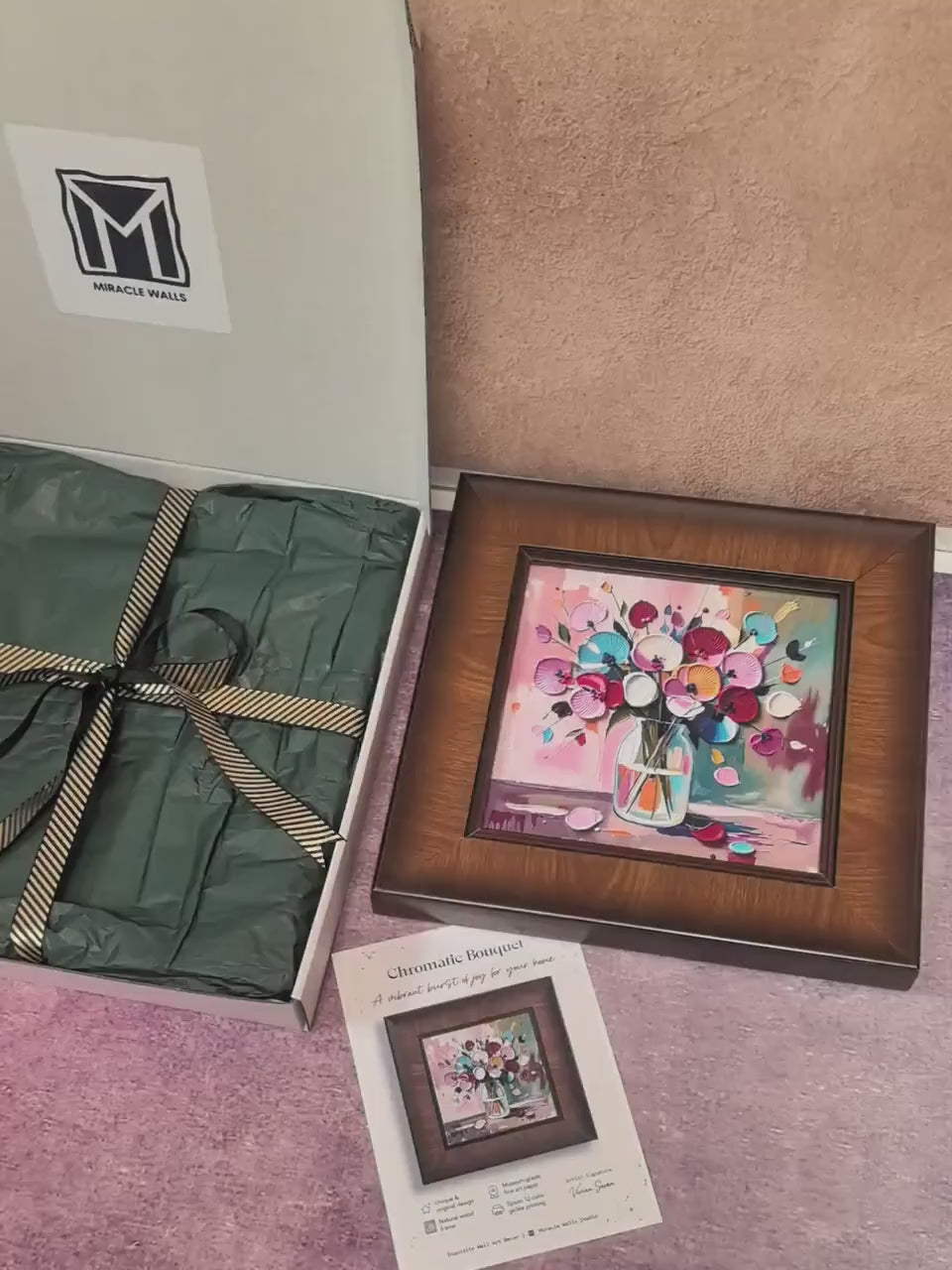 Vibrant Floral Impasto Wood Framed Square Giclée Art Print