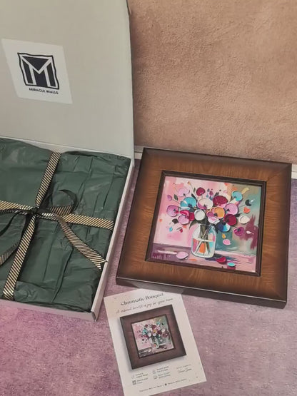 Vibrant Floral Impasto Wood Framed Square Giclée Art Print