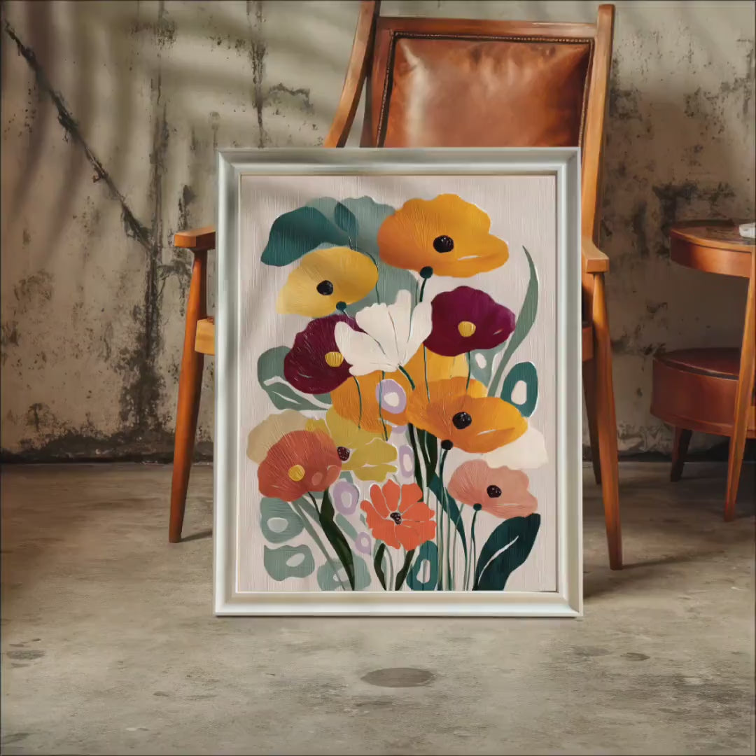 Abstract Floral Bouquet Wall Art Print: Wood Frame, Giclee Poster, Home Office Decor