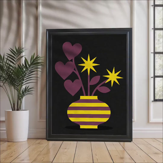 Abstract Minimalist Love & Stars Art Print, Geometric Pattern, Wood Frame, Giclée Poster