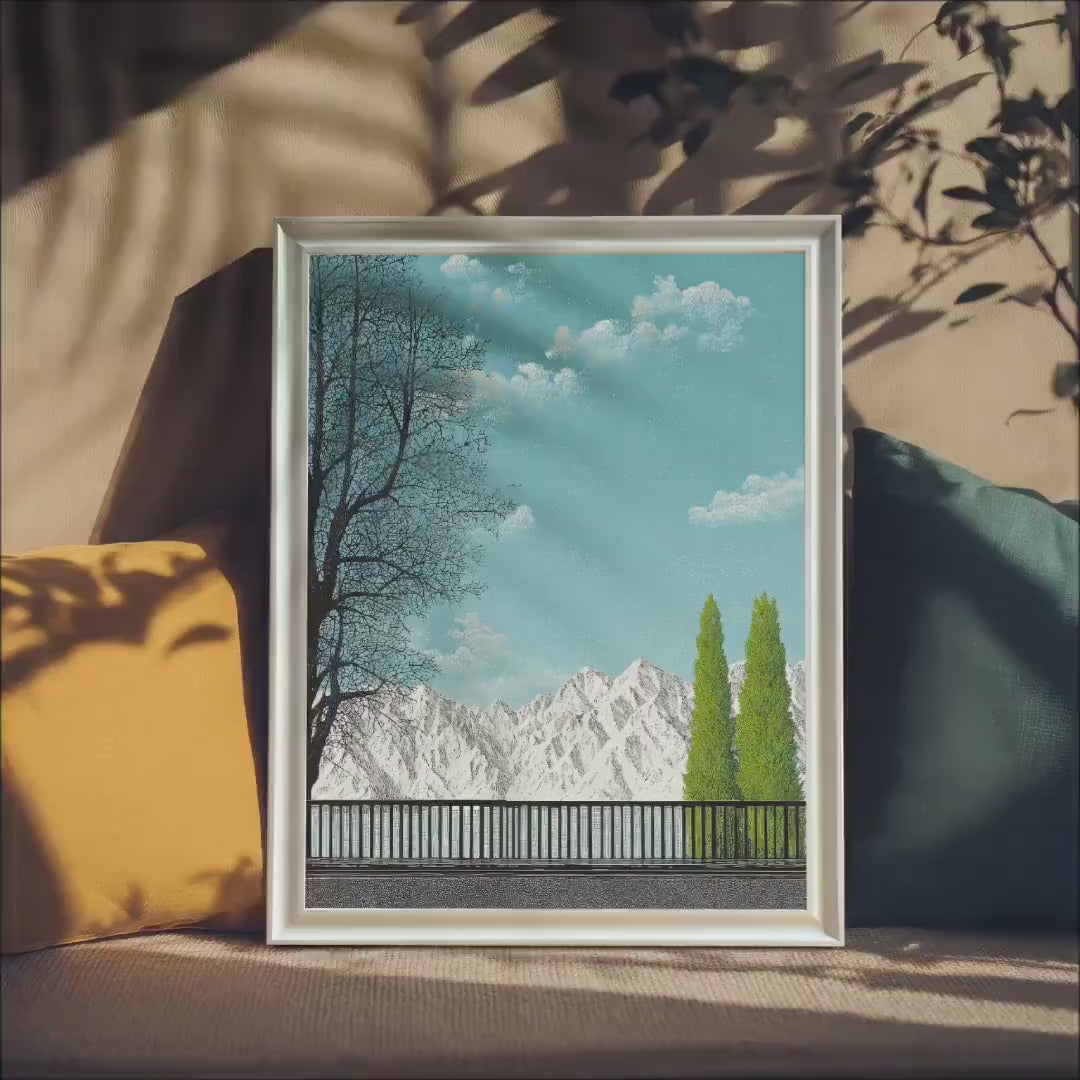 Alpine Lake Landscape Wood Framed Wall Art - Vintage Style Mountain & Cypress Tree Giclee Print