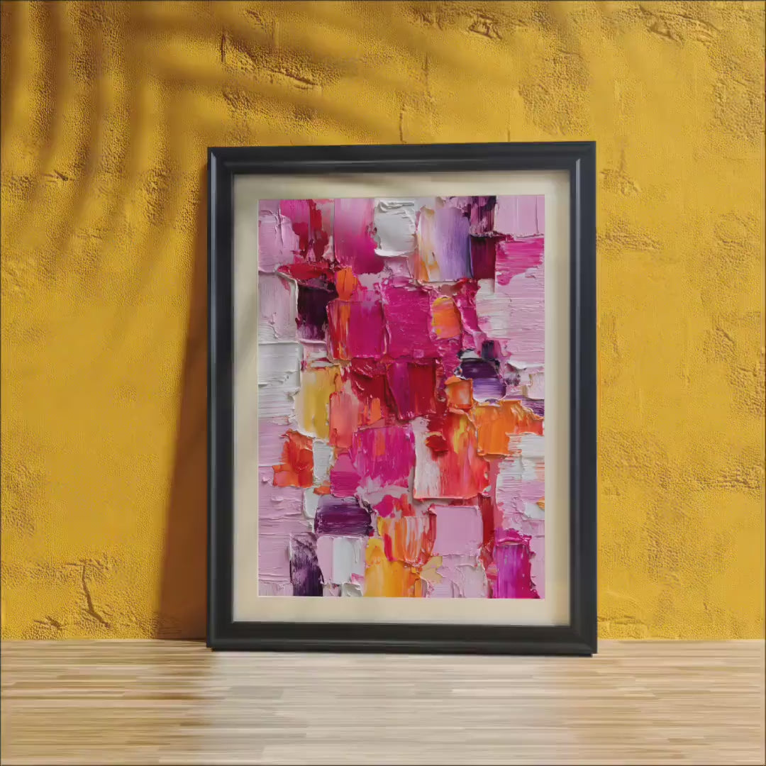 Abstract Impasto Pink Magenta Painting Print Physical Wood Framed Wall Decor