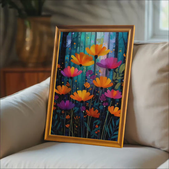 Bold Orange Purple Flower Art Giclée Print: Wood Framed Wall Decor