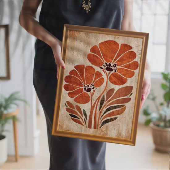 Retro Floral Art Print: Mid-Century Modern Wood Framed Decor