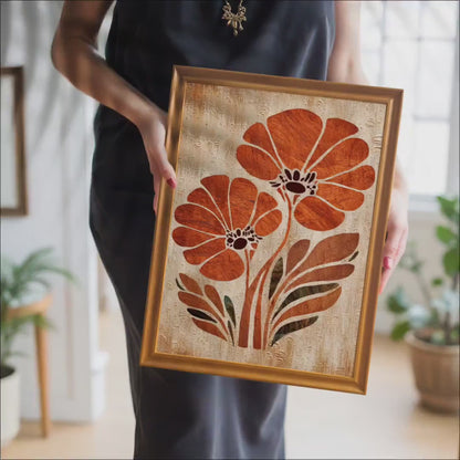 Retro Floral Art Print: Mid-Century Modern Wood Framed Decor