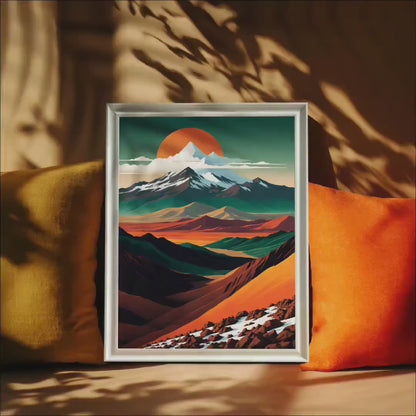 Modern Sun Mountain Peak Landscape Wood Framed Wall Art, Nature Print