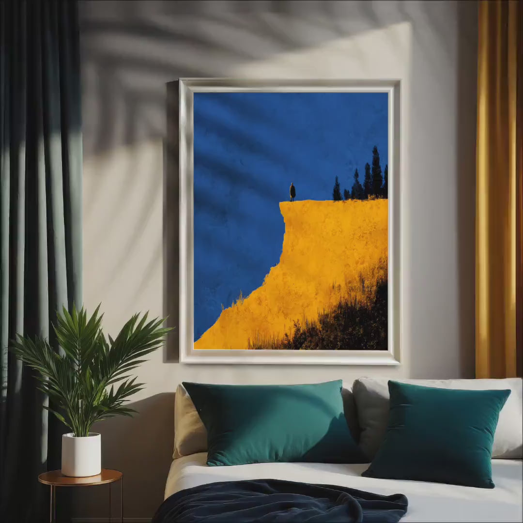 Wood Framed Cliff Edge Lone Figure Art Wall Print