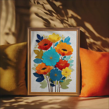 Bright Flower Bouquet Art Print: Wall Decor, Wood Framed Giclee