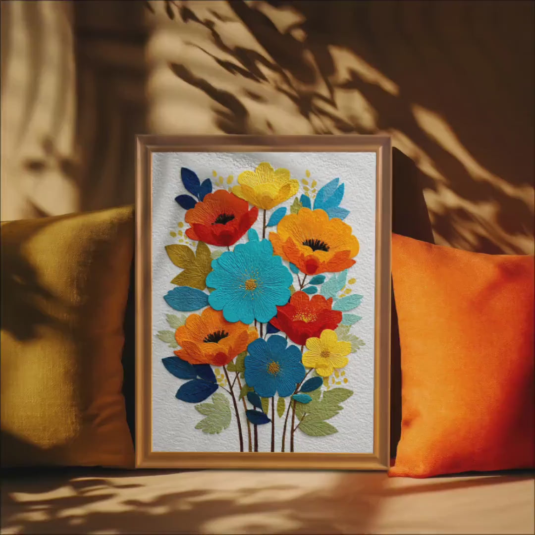 Bright Flower Bouquet Art Print: Wall Decor, Wood Framed Giclee