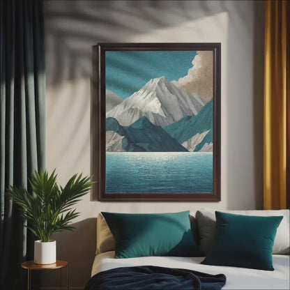 Wood Framed Mountain Lake Landscape Art Print Wall Decor